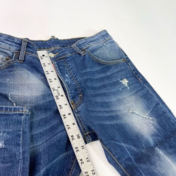 Dsquared2 Jeans Mens 46 Blue Wash Distressed Straight Relaxed Paint Splatter - Picture 7 of 12